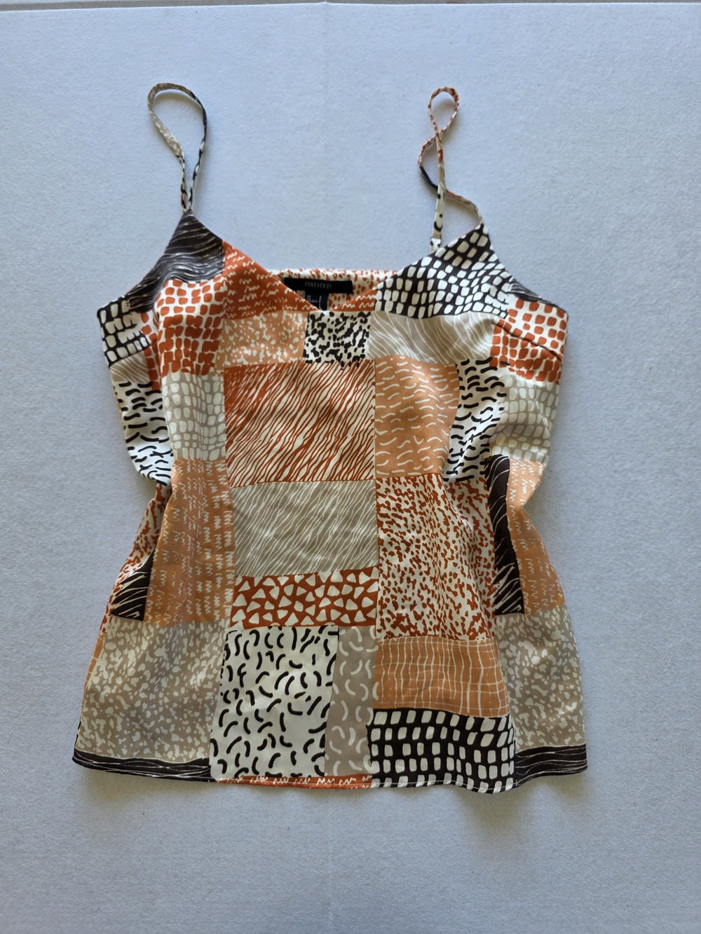 Forever 21 Boho Patchwork Print Spaghetti-Strap Cami Top - Orange & Beige